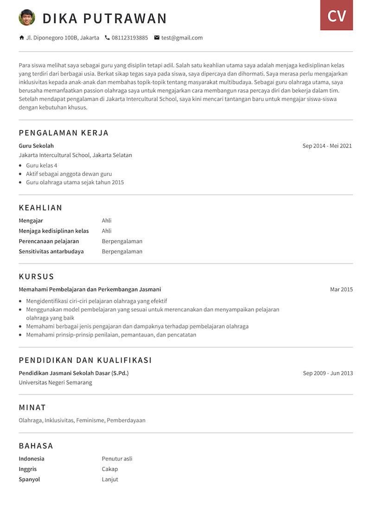 Contoh CV Guru